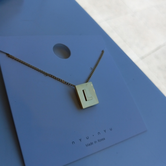 Super High Polished Block Initial (L) Monogram 18k Gold Filled Necklace - Picture 4 of 7